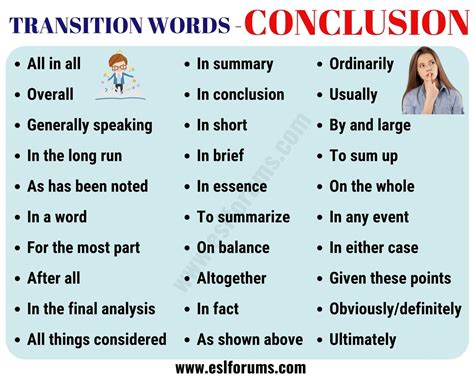 Conclusion Transition Words Useful List Examples Esl Forums