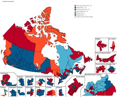 Latest updates from a night of relief and political redemption for. Results of the 2019 Canadian General Election : MapPorn