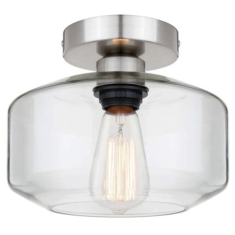 Industrial Semi Flush Mount Ceiling Light Clear Glass Pendant Lamp