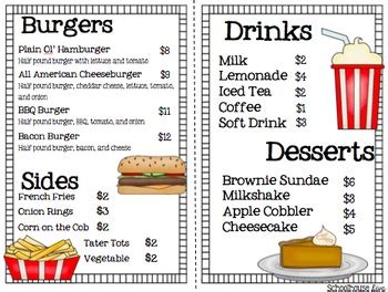 Lesson objective students will practice and demonstrate understanding for solving equations, real use the three menu math worksheets (see attached) to have the students choose a restaurant menu or assign specific worksheets to the children. Math Restaurant Menu - The Burger Joint (2nd - 3rd) by ...