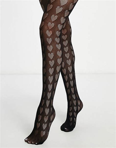 My Accessories London Sheer Tights In Black With Heart Print Asos