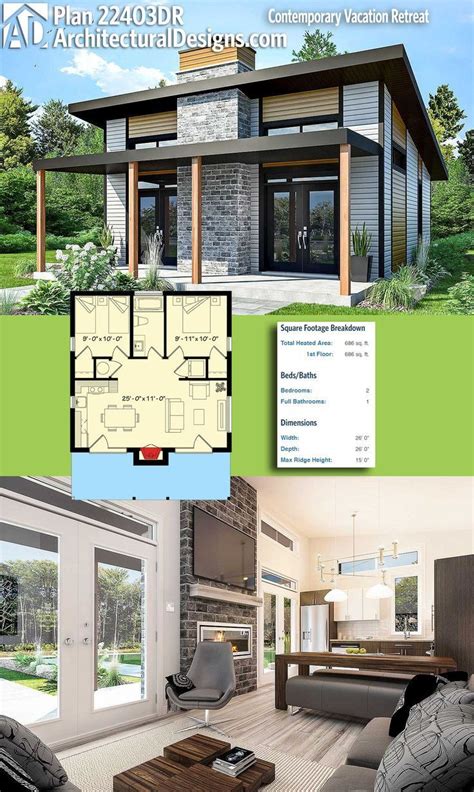 Some houses gain space by extending them beyond the trailer bed. Architectural Designs Tiny House Plan 22403DR gives you ...