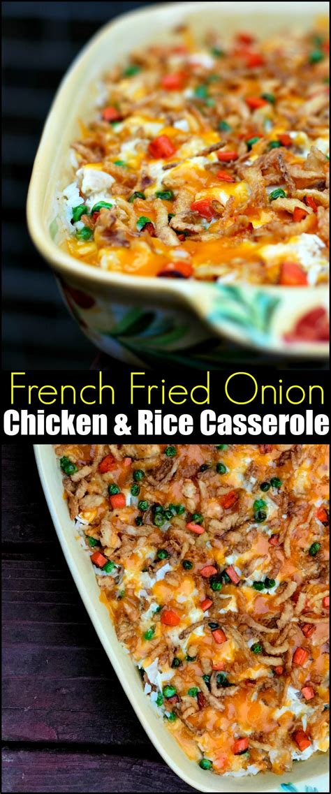 Place pan into a preheated oven and bake for about 30 minutes. French Fried Onion Chicken & Rice Casserole - Aunt Bee's ...