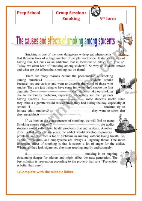 The Causes And Effects Of Smoking Among Students Esl Worksheet By