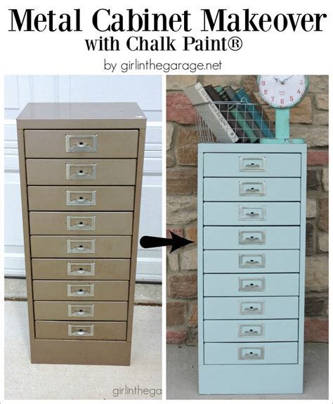 I am absolutely in love with your filing cabinet makeover! Painted Metal Cabinet Makeover - Girl in the Garage