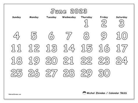 June 2023 Printable Calendar “442ss” Michel Zbinden Uk