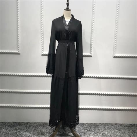 black abaya dubai kaftan lace mesh kimono cardigan hijab muslim dress for women turkish