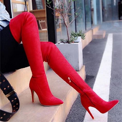 1 Pair Women Stretch Faux Suede Slim Thigh High Boots Sexy Fashion Over The Knee Boots High