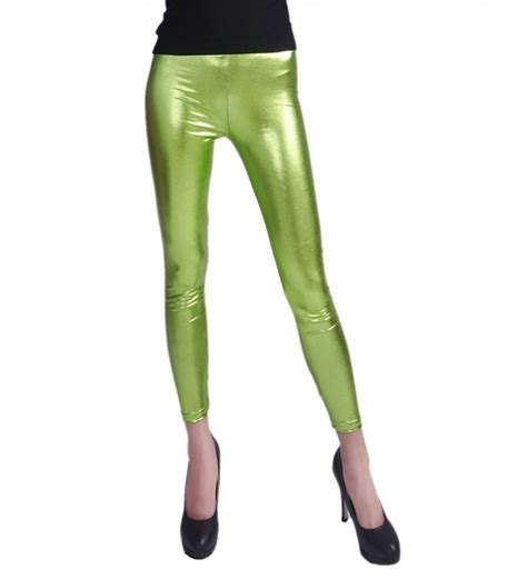 Womens Shiny Leggings Metallic Wet Look Stretch Pants Clubwear Green