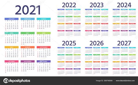 Calendario 2022 2023 2024 2025 Y 2026 Conjunto De Vec