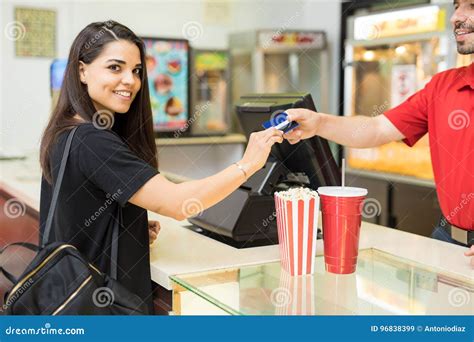 Happy Woman Buying Snacks Stock Image Image Of Paying 96838399