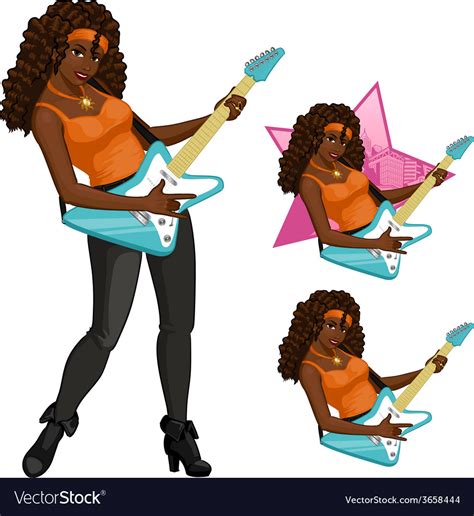 Rock Star Guitarist African American Girl Cartoon Vector Image