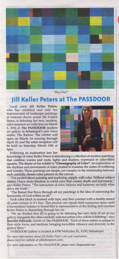 Jill has a solid background in photography. Press - JILL KELLER PETERS - Artist