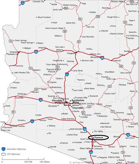 Map Of Arizona Locating Tucson And Phoenix Az