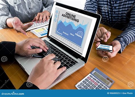 Online Advertising Man Working On Laptop Website Marketing U Stock