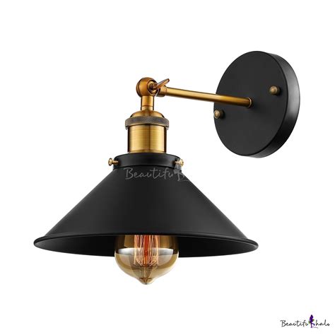 Industrial Style 1 Light Wall Sconce With Metal Railroad Shade For Barn