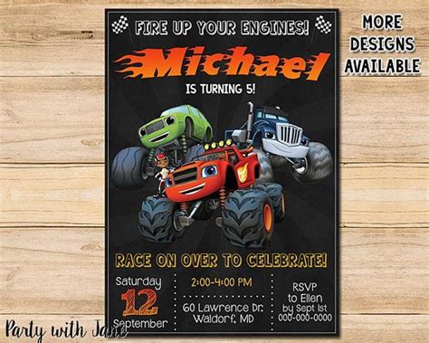 If paw patrol skye is suitable for girls birthday parties, this blaze and the monster machines or blaze truck is suitable for the boy's parties. Blaze and The Monster Machines Invitation Birthday Party ...