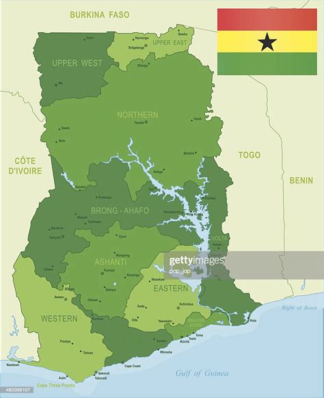 Green Map Of Ghana States Cities And Flag Vector Art