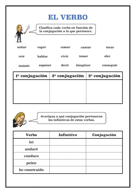 A Spanish Worksheet With The Words El Verbo And An Image Of A Woman