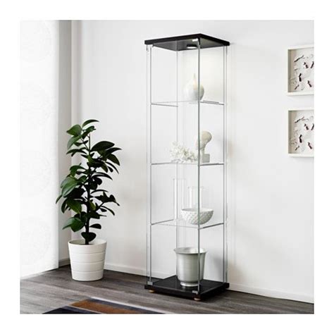 Ikea Detolf Glass Curio Display Cabinet Black Lockable Lock Is