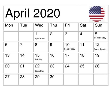 Labor day is celebrated on the first monday in september in the united states. USA April 2020 Holidays Calendar | Holiday calendar ...