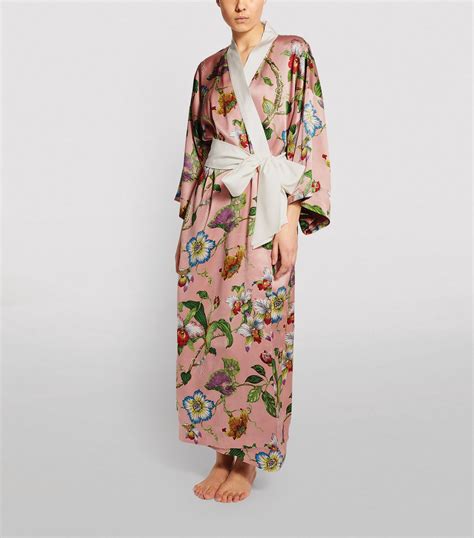 Olivia Von Halle Pink Silk Queenie Floral Print Robe Harrods Uk