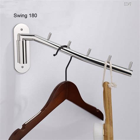 swing 180 degrees wall mounted clothes hanger rack stainless steel garment hooks with swing arm