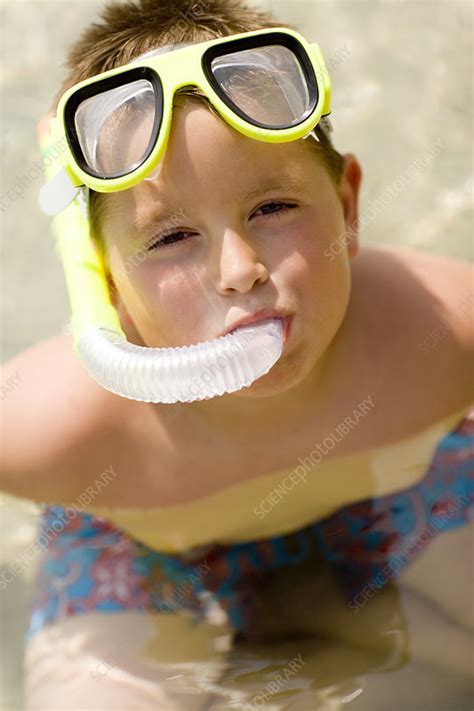 Boy Wearing A Snorkel Stock Image F0012581 Science Photo Library