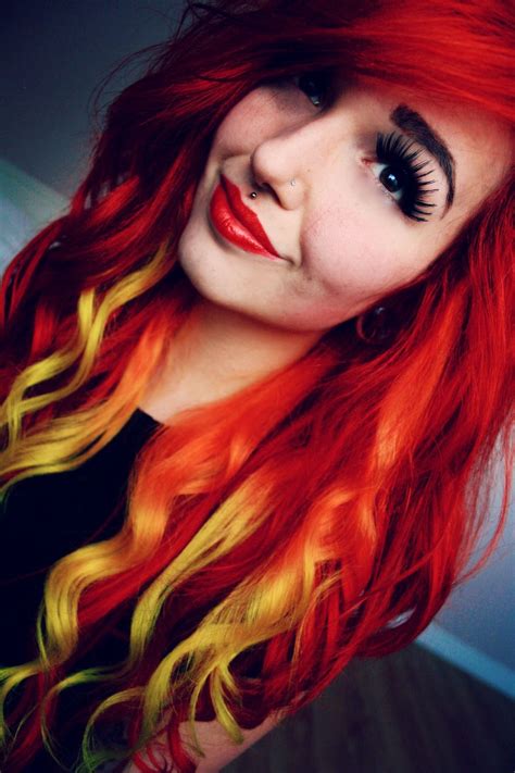 Besides, it suits almost everyone. Red and yellow ombre hair | Colorful Hair | Pinterest ...