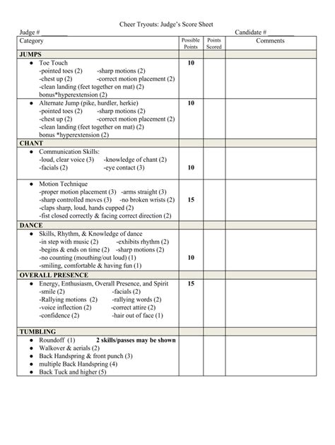 Judging Score Sheet Template