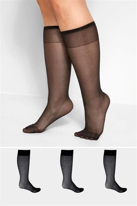 3 Pack Black Sheer Knee High Socks With Comfort Top Yours Clothing
