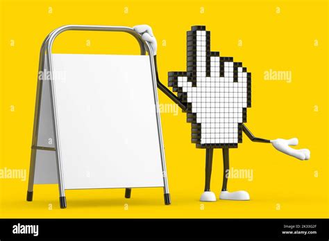 mano de pixel cursor mascota personaje de la persona con blanco promoción de publicidad en