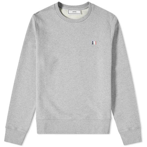 Ami Small Tricolour Logo Crew Sweat Heather Grey End