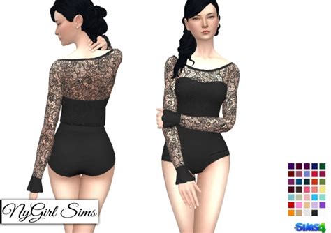Gathered Waist Lace Bodysuit With Ruffle Sleeves At Nygirl Sims Sims