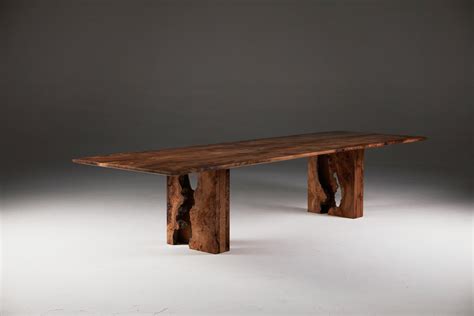 Scottish Burr Elm Table With Inverted Live Edge Legs And Book Matched