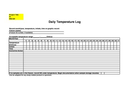 Printable Temperature Log Sheets Word Excel PDF