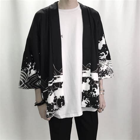 195us Mens Kimono Japanese Clothes Streetwear Casual Man Kimonos