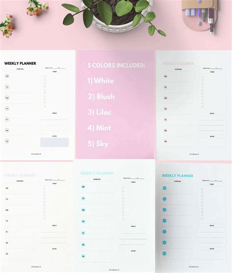 Weekly Planner Printable Color Pack 5 Pages Shinesheets