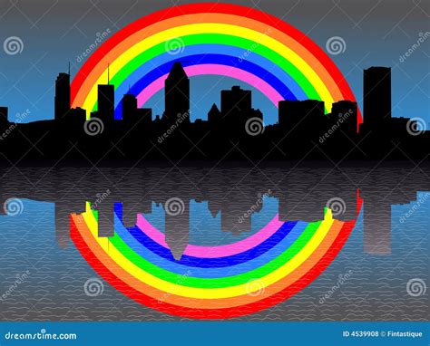 Montreal Skyline With Rainbow Stock Vector Illustration Of Orange