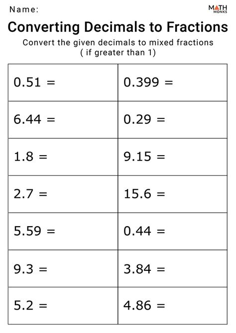 Fractions To Decimals Worksheet Year 6