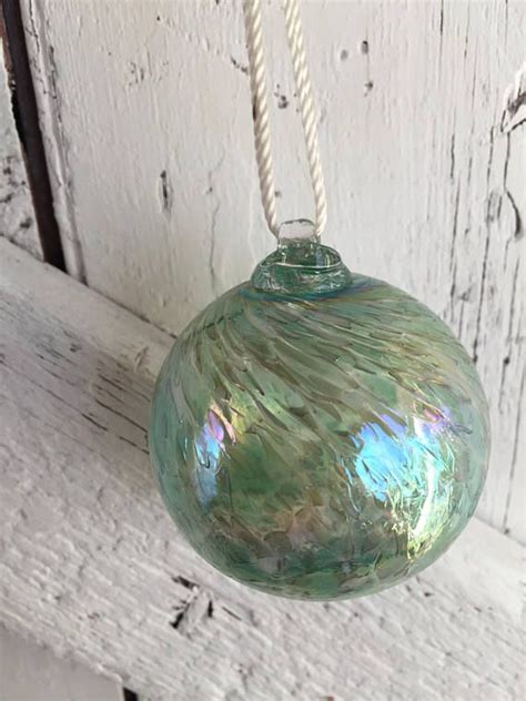 Hand Blown Glass Ornament Vintage Green Speckled Glass Bauble Bauble