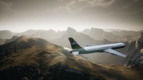 Passenger Aircraft Over Mountain Landscape Stock Photo Image Of