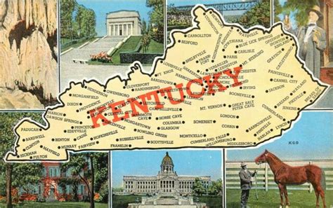 Kentucky Map Mammoth Cave Lincoln Memorial Hodgenville Ky Postcard Ebay