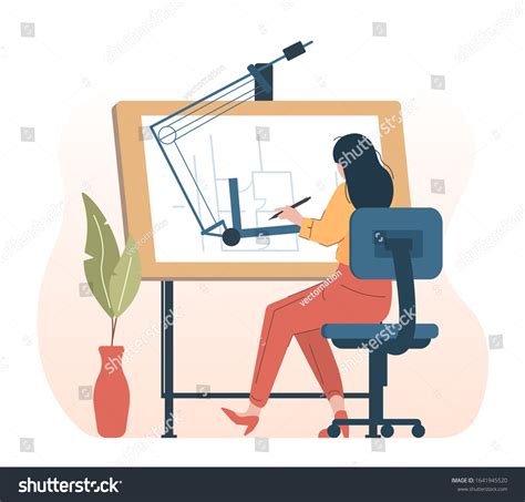 Girl Cartoon Engineer Woman Drawing Architect Archite