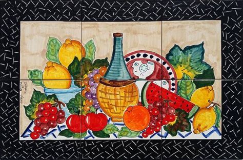 Decorative Tiles Fruit Scene Fruit And Wine Vineyard Etsy