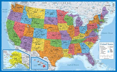 Laminated Usa Map 18 X 29 Wall Chart Map Of The United States Of