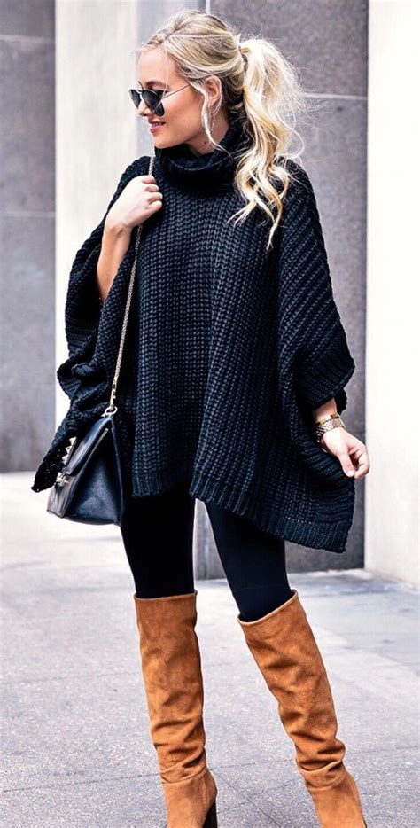 Black Knit Dress And Pair Of Brown Suede Knee High Boots