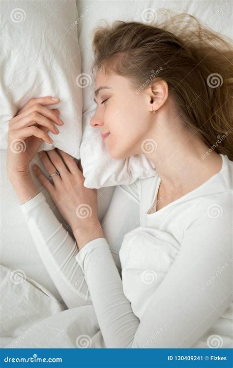 Serene Tranquil Woman With Closed Eyes Lying In Bed Stock Image Image