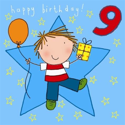 Twizler 9th Birthday Card For Boy With Present Balloon And Swarovski
