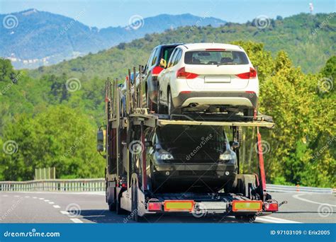 Car Transporter Truck On Road In Switzerland Stock Image Image Of